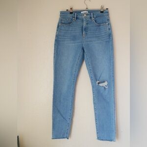 LOFT Petite Frayed Mid Rise Skinny Jeans in Authentic Light Indigo Wash